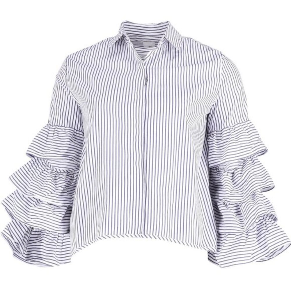 Striped Button Down Shirt with Ruffle Sleeves